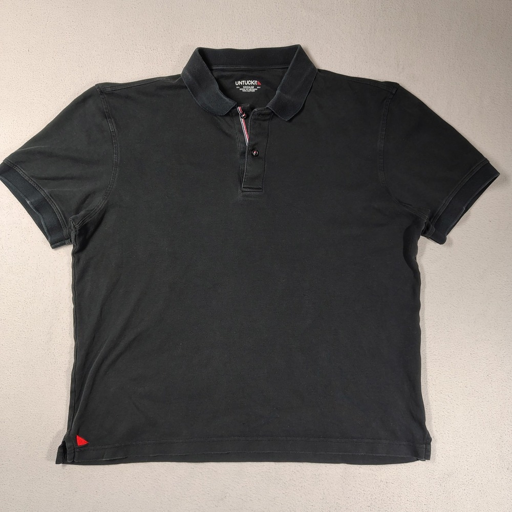 UNTUCKit Damaschino Polo Shirt Mens Medium Black Cotton Short Sleeve 35510